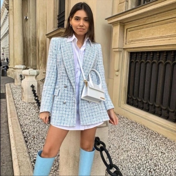 ZARA TEXTURED PLAID BLAZER DOUBLE BREASTED - Picture 4 of 10